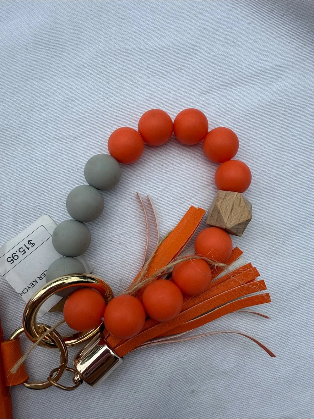 Amazon Orange Leather Cardholder Keyring with Beaded Wristlet